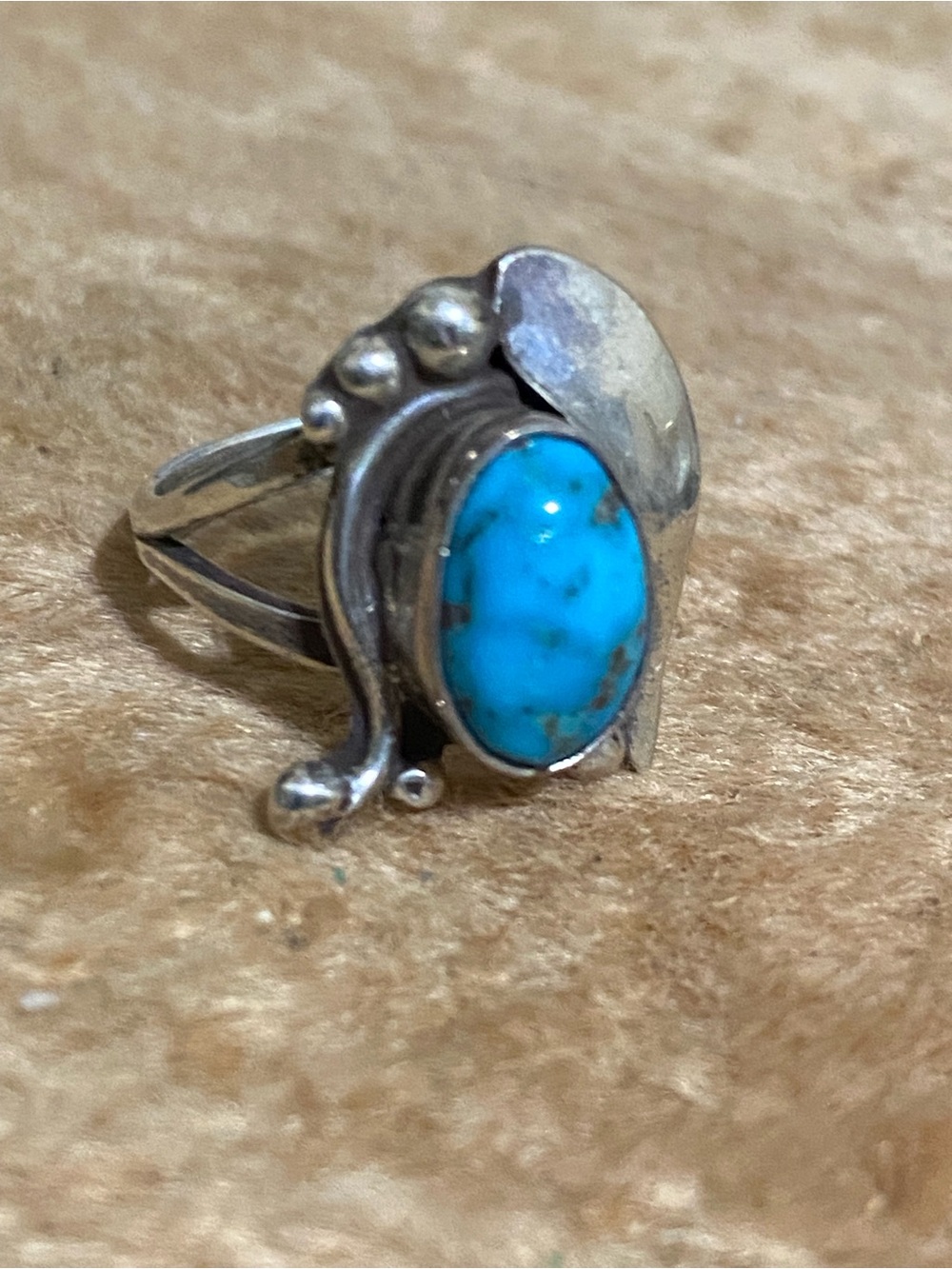 Navajo Ring Natural Turquoise By Fred Guerro C.80's Size 6